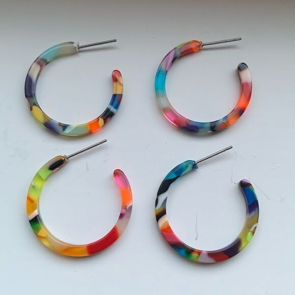 Colorful Swirled Marbleized Acetate Eco Unisex Hoop Handmade Men’s Earrings NEW - Picture 10 of 11